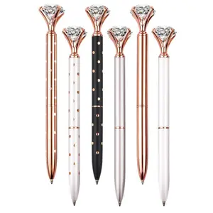 6 Pcs Big Diamond Pens with Crystal Bling Rhinestone Pen Metal Diamond Ballpoint Pens Glitter Wedding Bridal Shower Favors Diamond Black Ink Pens for Birthday Gift Supplies