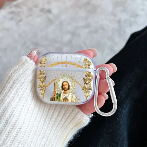 Unisex Divine Saintly Radiance Pattern Soft Silicone Earphone Protective Cover for AirPods (1/2/3/4/Pro/Pro2) - Transparent Multi-Model Accessory with Keychain Clip Lanyard, Shockproof TPU Protection, Daily Bump Guard