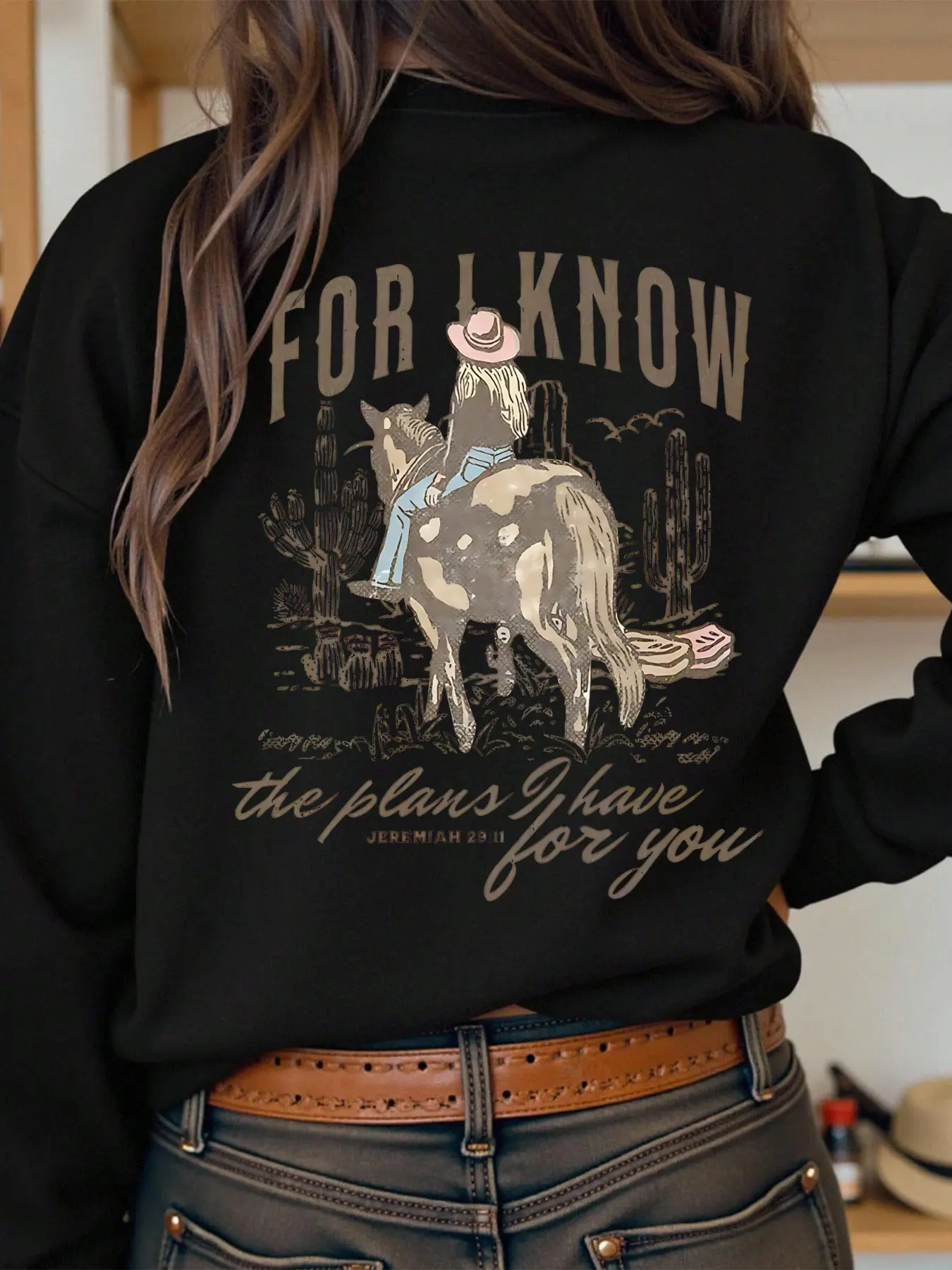 Women's Casual Style Half-Zip Sweatshirt Top, Desert Knight Graphic Print, Loose Fit Long Sleeve, Fall & Winter Fashion, Perfect for Leisure Wear, Womenswear