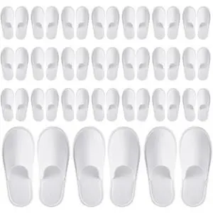 Bulk Pack Disposable House Slippers - 20 Pairs Non-Slip Soft Cotton for Guests US Men's 8.5 Women's 10 for House Hotel Spa Travel Indoor - Personal, Bath