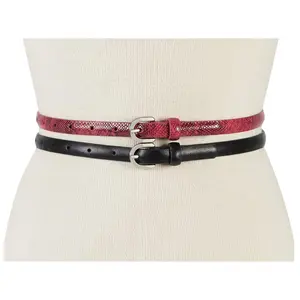 INC International Concepts Women's Black &amp; Red Python Embossed 2-for-1 Skinny Belts