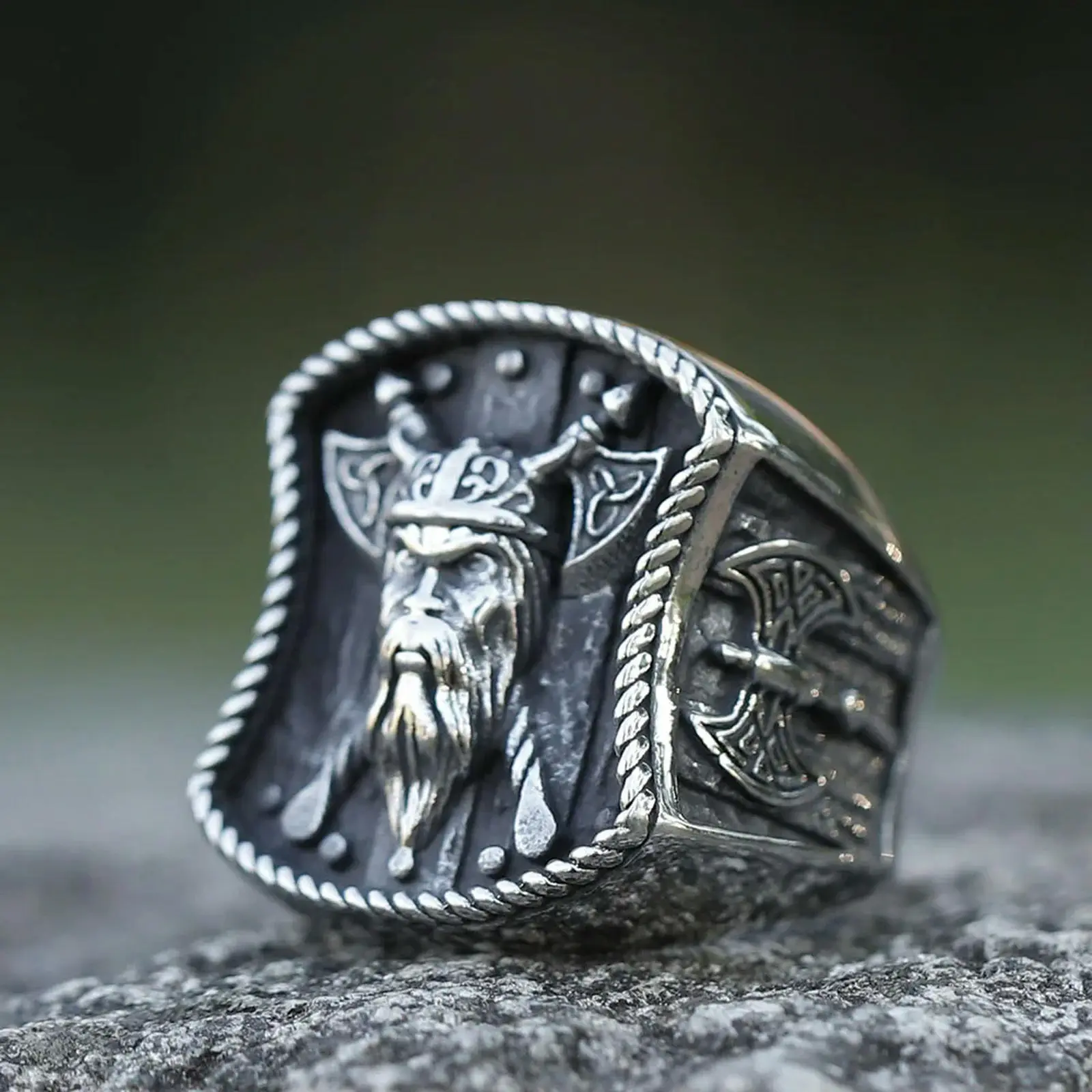 New Men's 316L Stainless Steel Ring Creative Design Viking Warrior Double Axe Odin Eagle Ring Jewelry For Gifts