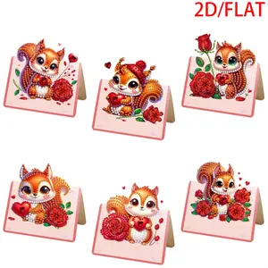 Valentine's Day Card Set, Handmade Diamond Painting Kit, Squirrel and Rose Theme Cards, 5D Irregular Diamond Art Craft, Foldable Greeting Cards