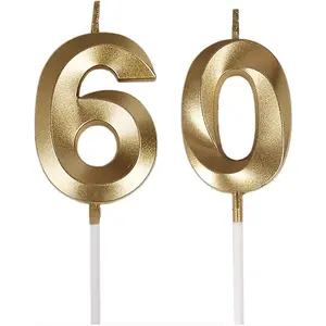 60th Birthday Candles Gold Number 60 Cake Topper for Birthday Party Decorations