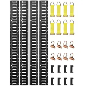 VEVOR E Track Tie-Down Rail Kit, 30PCS 5FT E-Tracks Set Includes 4 Steel Rails 2 Single Slot 8 O Rings 8 Tie-Offs with D-Ring 8 End Caps, Securing Accessories for Cargo, Motorcycles, and Bikes