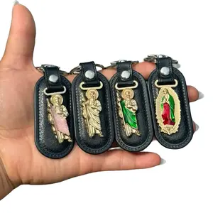 San Judas Tadeo / Virgencita Stainless Steel and Leather Keychain keychains collectible keychains