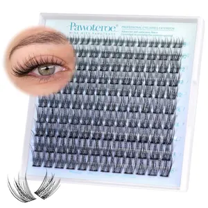 Pawotence Wispy Lash Clusters Natural Eyelash Clusters 8-16mm Individual Lashes Extension DIY 0.03D Cluster Eyelash Extensions 120pcs C Curled False Eyelashes Cluster Lashes with Soft Thin Band