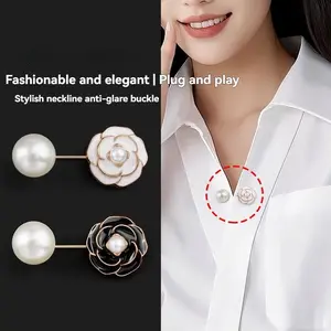 Women's Pearl Flower Brooch Pin Set, 1-10pcs No Drilling Anti-Slip Lapel Pins for Coats Sweaters Waist Cinching Clothes Decoration