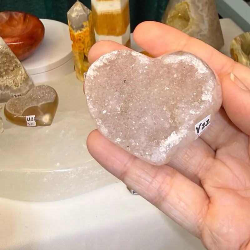 Druzy banded Agate Geode heart (V22) with Agate Layer - Natural Crystal Cluster Specimen