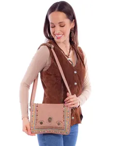 Scully Women's Braided And Studded Crossbody - B370-Sand