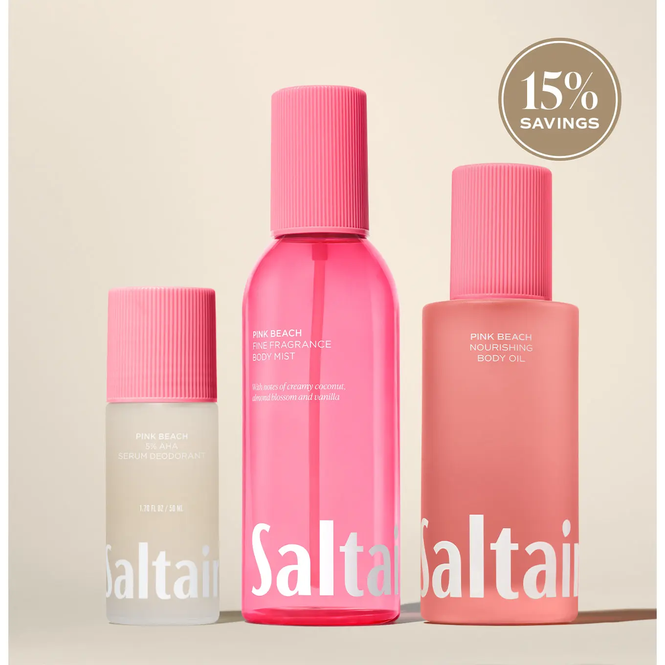 Saltair Pink Beach Trio - Coconut, Almond Blossom, Vanilla Fragrance Body Mist & Deodorant Bundle Saltair Pink Beach Trio - Coconut, Almond Blossom, Vanilla Fragrance Body Mist & Deodorant Bundle