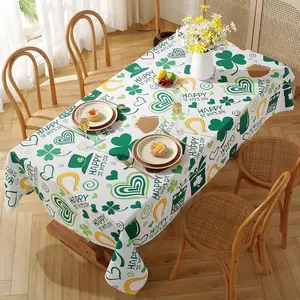 St. Patrick's Day Tablecloth for Rectangle Tables, Machine Washable Table Cover with Irish Lucky Shamrock Patterns for Dining Tabletop Decoration (Rectangle/Oblong, (10-12 Seats))