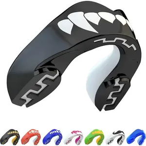 Mouth Guard, Dual Layer Mouthguard for Youth with Case, Easy Fit Remoldable Mouthpiece for Football, Boxing, Lacrosse, MMA, Basketball & All Contact Sports (Kids <11 Years, Black Fangz)