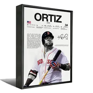 Signed MLB Career Stats Canvas Wall Art - David Ortiz, Bobby Witt Jr, Clayton Kershaw Vintage Newspaper Style Baseball Poster, Home Decor Decoration for Living Room, Man Cave, Ideal Gift for Red Sox, Dodgers Fans