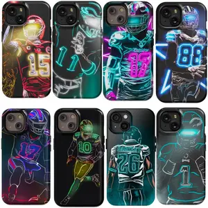 American Footballer Neon Style Tough Phone Case - Ultimate Impact Resistant American Football Protective Cover Compatible with iPhone 12 13 14 15 16 17 Pro Max Mini - Durable Dual-Layer Shockproof Sports Shell.