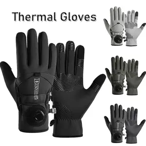 Unisex Fall Winter Cycling Sport Knob Gloves, Outdoor Waterproof Fleece Anti-Slip Touchscreen Long Warm Gloves, 1 Pair