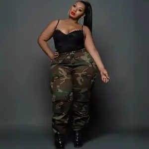 Street Casual Large-size Sweatpants For Women, Camouflage Printed Bottoms, Loose Slim Feet Trousers Versatile Fabric Womenswear High Waist Polyester Style