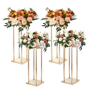 fathersdaygift VEVOR 4PCS Gold Metal Column Wedding Flower Stand, 31.5inch High With Metal Laminate, Vase Geometric Centerpiece Stands, Cylindrical Floral Display Rack for Events Reception, Party Road Leads