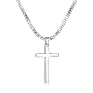Unisex Stainless Steel Layered Cross Necklace, Silver Cross Pendant Chain, Fashionable Jewelry for Men and Women