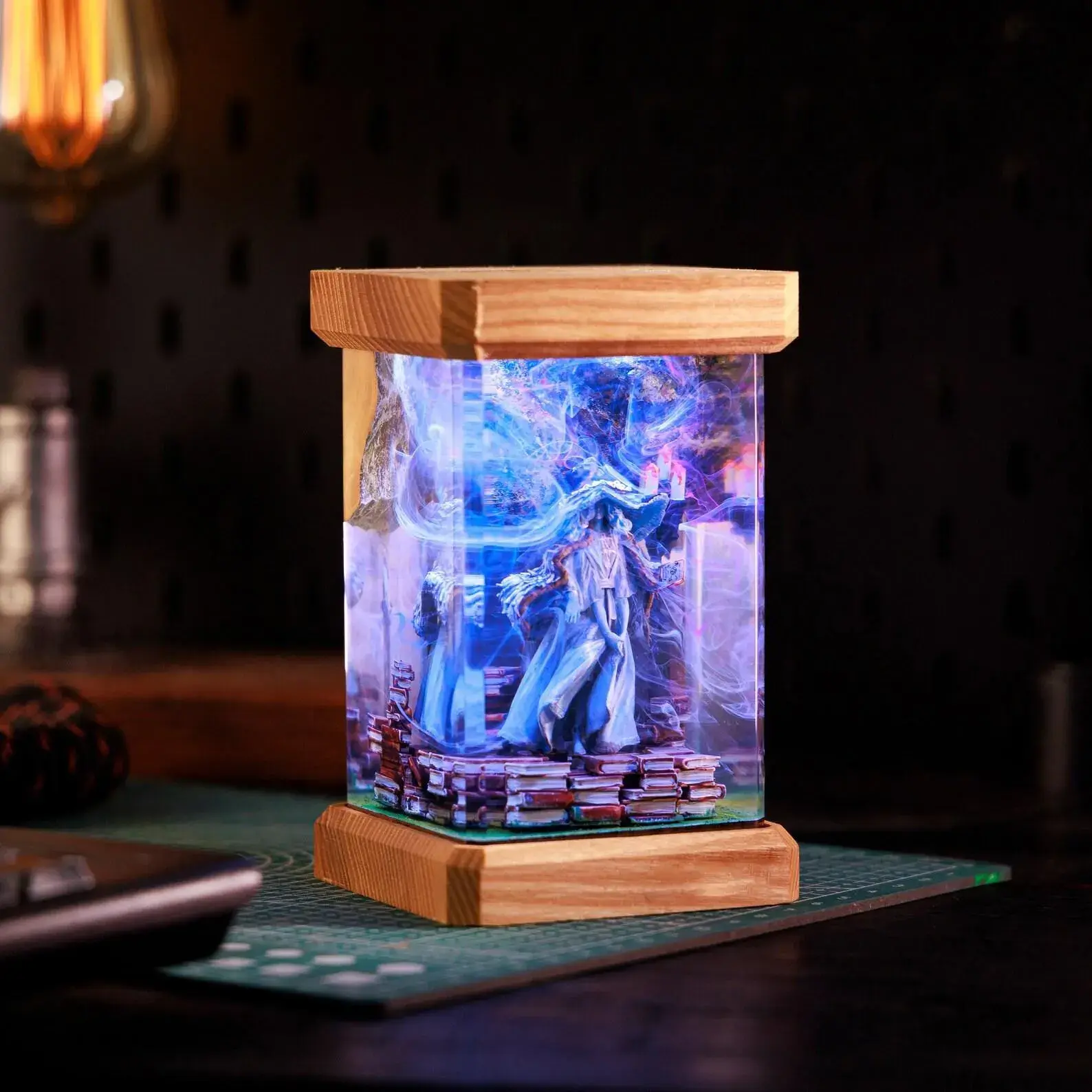 Handmade Resin Ranni The Witch Lamp | Ranni The Witch Figurine | Fantasy Wizard Resin Night Light | Artisan Desk Decor | LED Resin Art Gift | Wooden Base Home Decoration