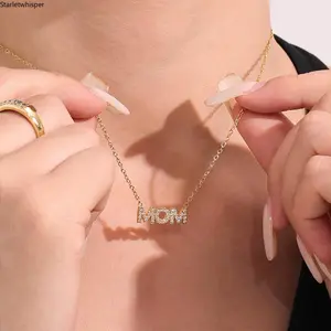 18K Gold Plated “MOM” Letter Zircon Necklace with Sunflower Pendant, Elegant Stylish Jewelry for Women, Perfect Mother’s Day Gift for Daily Wear & Special Occasions