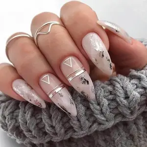 French Tip, Triangle Glitter Design, Press On Nails 24 Piece Set, Wear in 3 Minutes