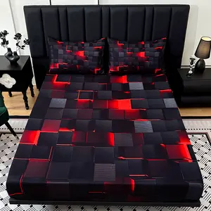 Blue Checkered Pattern 3D Geometric Art Print Bedding Set 3pcs - Soft & Breathable, Suitable for Bedroom, Guest Room & Dorm Decor, Includes 1 bed Sheet + 2 Pillowcases (Without Pillow Core)