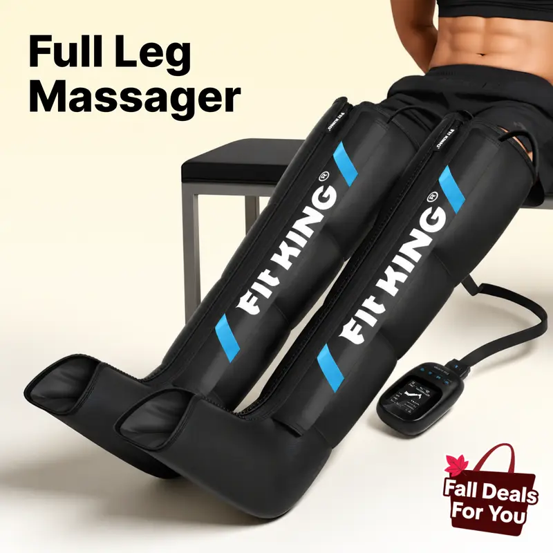 FIT KING Full-Leg Air Compression Massager with 4 Large Airbag Chambers, Fast Recovery System for Calf, Thigh & Foot, Gym Selfcare, Knee Pain Relief & Improved Circulation for US Runners, Evening Relaxation