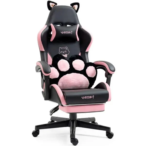 【Bellemave】Cute Cat Gaming Chair with Paw Lumbar Cushion, PC Video Gamer Chair for Girl Teen Woman 【Bellemave】Cute Cat Gaming Chair with Paw Lumbar Cushion, PC Video Gamer Chair for Girl Teen Woman