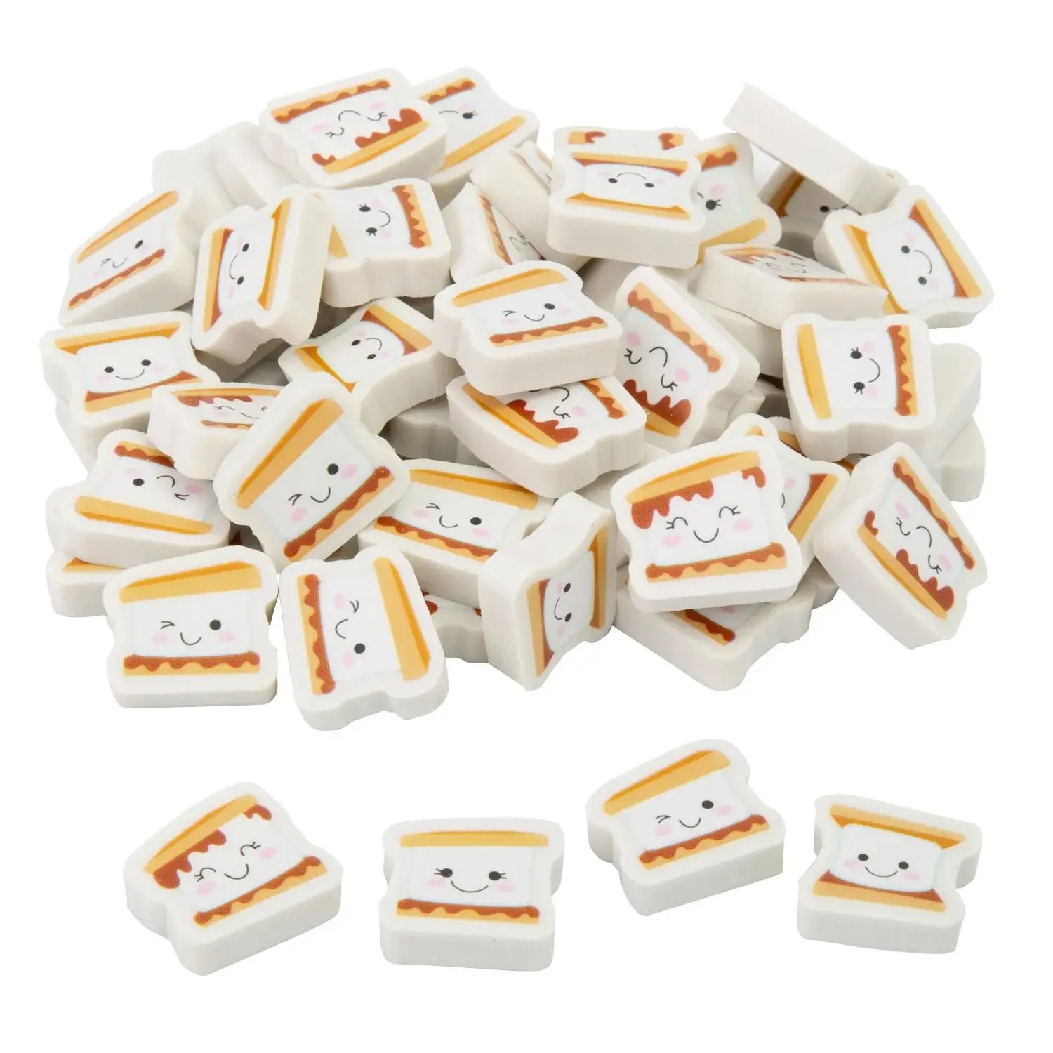 Unisex Plastic Mini S'mores Character Erasers with Smiley Faces, 3/4" Bulk 144-Pc Set for 3+ Years (Toys & Hobbies, Educational Arts & Crafts Supplies)