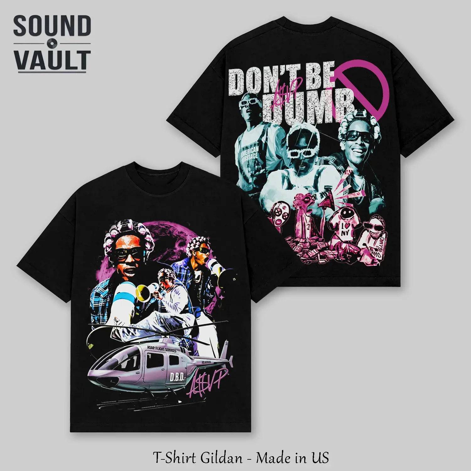 Rocky Don't Be Dumb Album T Shirt Two Sided Stop Snitching Graphic Tee Merch Vintage 90s Rap Tee Hip Hop Music Trendy Y2K Aesthetic Streetwear Graphic Tee Men & Women Classic Fit Viral Rap Merchandise