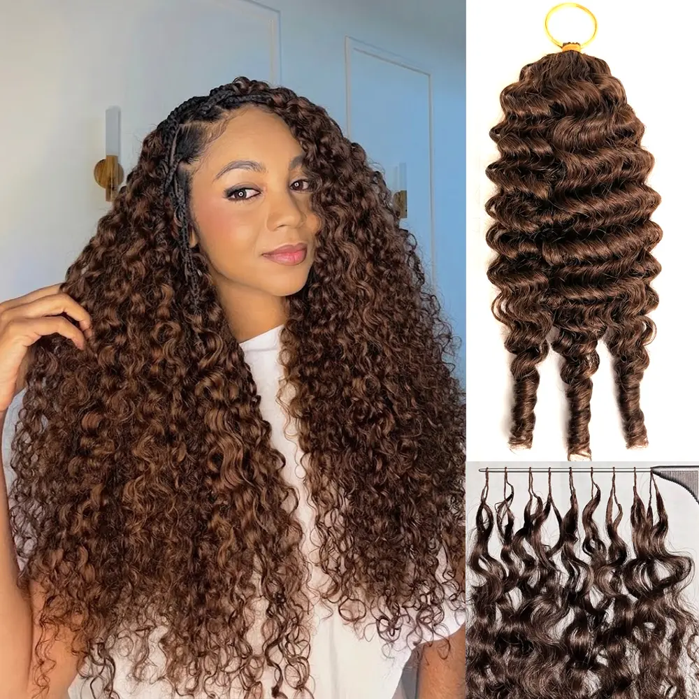 Bling Hair Feather Crochet Hair Chocolate Brown Burmese Curly Miracle Knotless For Braiding Boho Braids Reddish Brown 4/27Highlight Burmese Curly Human Hair Extensions,50g/pack