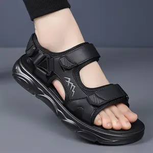 Men's Stylish Black Open-Toe Slide Sandals - Lightweight Comfortable Rubber Sole for Daily Wear Beach & Outdoor Activities Walking Shoes