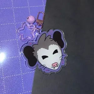 Purple Possum Acrylic Bell Keychain (3in) | Opossum Lover Keychain, Silly Little Guy Charm, Happy Trash Cat Charms, Cute Key/Bag Accessories