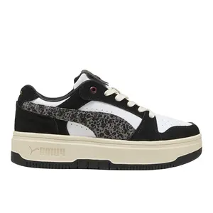 PUMA Womens Rebound Femme Low Animal Flair Lace Up Sneakers Shoes Casual - Black, White