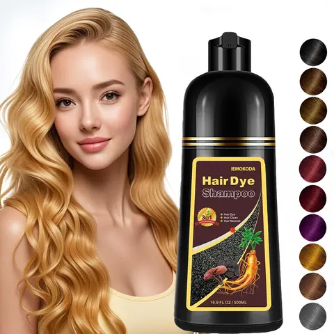 3 in 1 Herbal Hair Dye Shampoo with Ginseng Extract - Salon-Grade, No Bleach Semi-Permanent Darkening Color for Adults (Normal, Dry, Curly Hair), Gray Coverage, Plant Haircare (Blonde/Black Brown/Burgundy; Contains Neither Harmful Chemicals Implied)