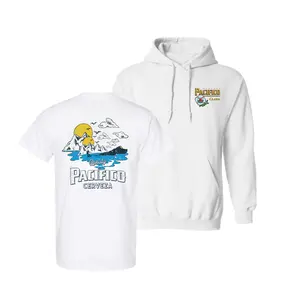 Pacifico Cerveza Graphic T Shirt, Vintage Mountain Ocean Sunset Beer Tee 2 Sides, Coastal Adventure Style T Shirt, Soft Cotton Blend Casual Streetwear, Beer Lover Gift for Men Women