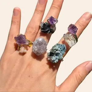 Unique Handmade Raw Natural Crystal Ring – Adjustable Gemstone Ring – Boho Statement Jewelry