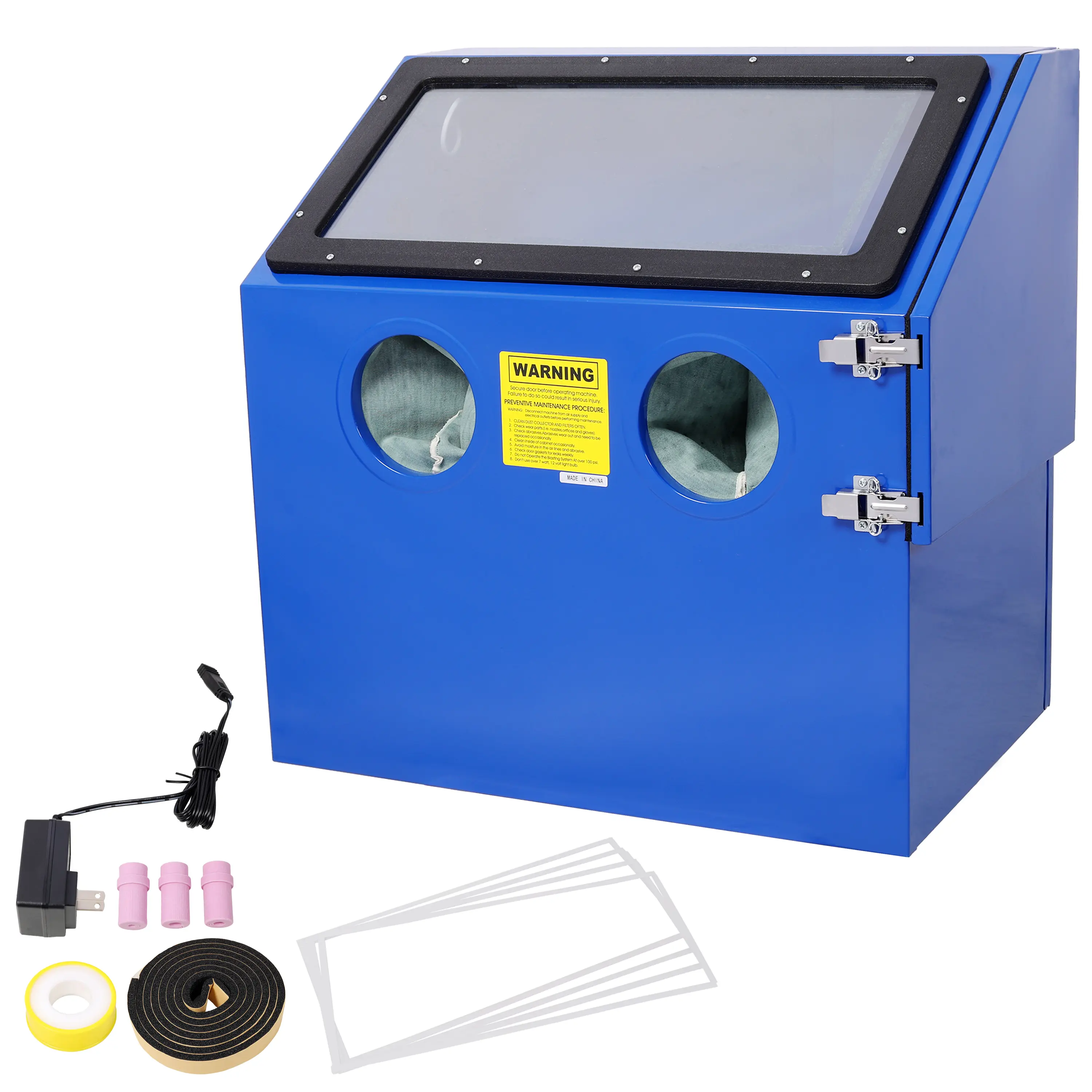 110L Gravity Type Benchtop Sandblasting Cabinet - Steel Frame, Compact Design, Built-in Rubber Gloves Pair, LED Lighting Tube, Leak-Proof, Blasting Gun Kit with 4/5/7/8mm Nozzles, Surface Prep Tool, Large Pieces Accessory Package