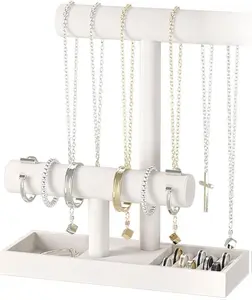 Bracelet and Necklace Holder for Selling - Style 2 Boxes, Velvet Jewelry Necklace Display Organizer Stand Beige
