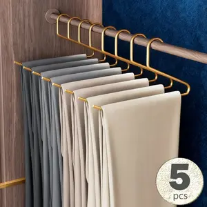5-Piece Aluminum Alloy Pants Hangers, Anti-Slip Solid Thickened Clothes Organizer, Minimalist Style for Wardrobe Display Rack