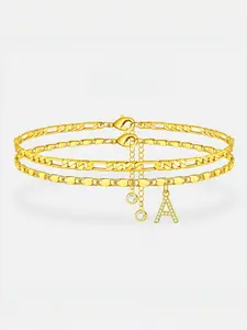 Letter Double Layer Anklet Set, Women's Elegant Chain Initial Pendant, Hypoallergenic, Adjustable, Waterproof, Fashion Accessory