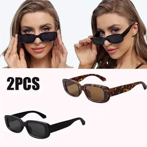 4/2PCS Retro Plastic Sunglasses, Driving Glasses for Women, 90’s Vintage Fashion Narrow Square Frame UV Protection, Suitable for Street Casual, Hiking