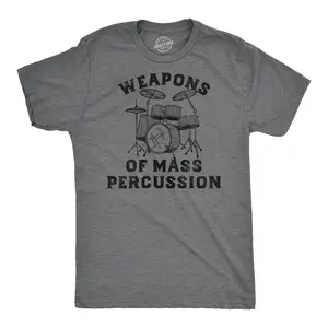 Mens Weapons of Mass Percussion Music T Shirt Funny Shirt for Drummers Rock Tee for Guys Mens Funny T Shirts Cool Vintage Fashion T-Shirt Gift Classic Menswear Music Apparel for Men Novelty Tees for Guys Dark Grey