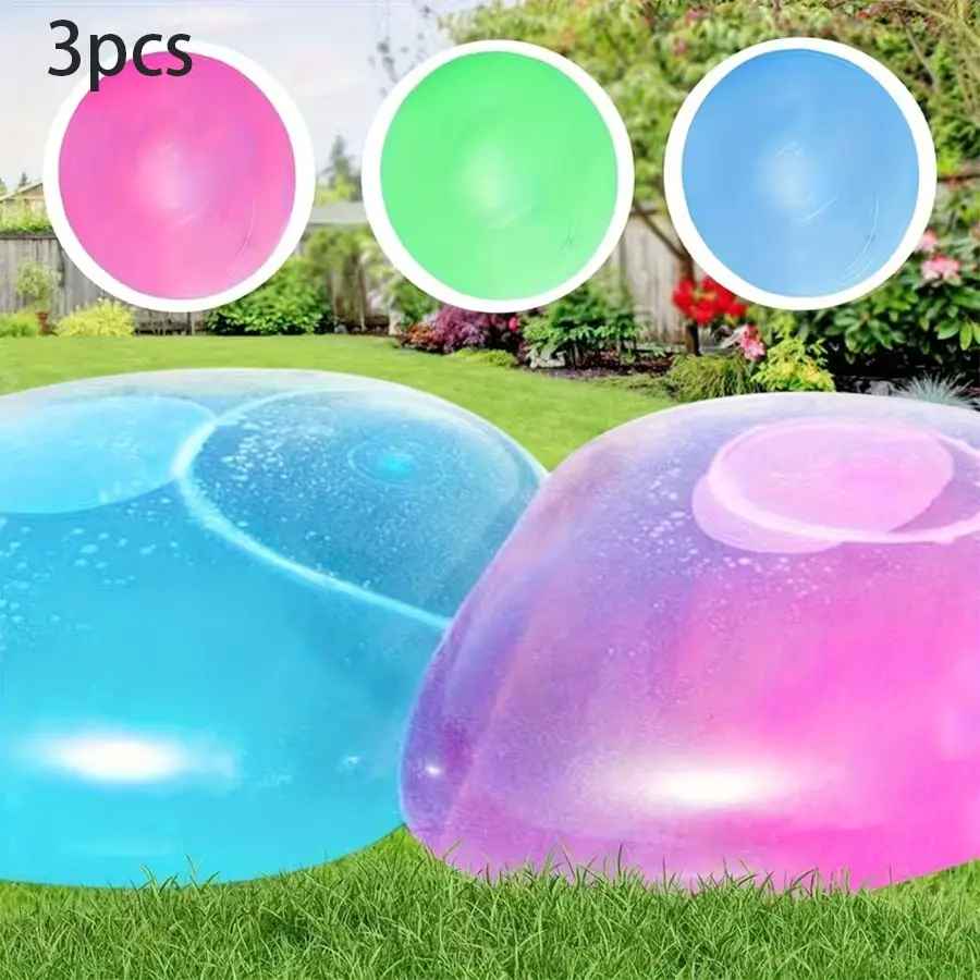 3pcs Giant Bubble Balls, Transparent Tpr Water Filled Bubbles, Durable and Easy Inflation, Beach Ball Yard Game Soft Gel Water Balls, Backyard Games Outdoor Games, Kiddie Inflatable