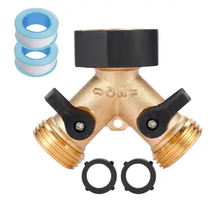 3PCS Garden Hose Splitter 2 Way Heavy Duty, Y Connector Brass Garden Hose Adapter, Hose Bib Splitter with 2 Extra Rubber Washers