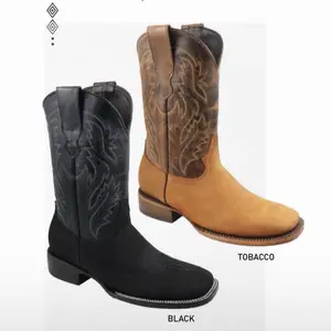 Jasper Boots for Men - Black Leather Cowboy Boots with Embroidered Design and Comfortable Fit