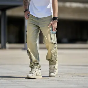 Streetwear Men Vintage Multiple pockets Casual Jeans Trousers Male Stylish Solid color Baggy Carpenter Cargo Straight Denim Pants Classic Midrestock