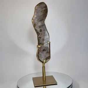 Super Rare Agate Slab with Druzy on Stand - 16.5in Tall Statement Crystal, Natural Mineral Display, 3.825 lb Collector Specimen