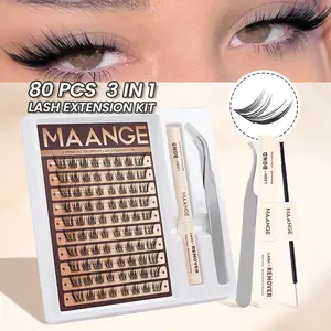 Maange Eyelash Extension Kit, Eyelash Extensions Set, 80 Eyelash Clusters Segmented Volumized False Lashes + Glue + Tweezers, Cross Style, Solid Form, Makeup Tools, Volumized False Eyelashes